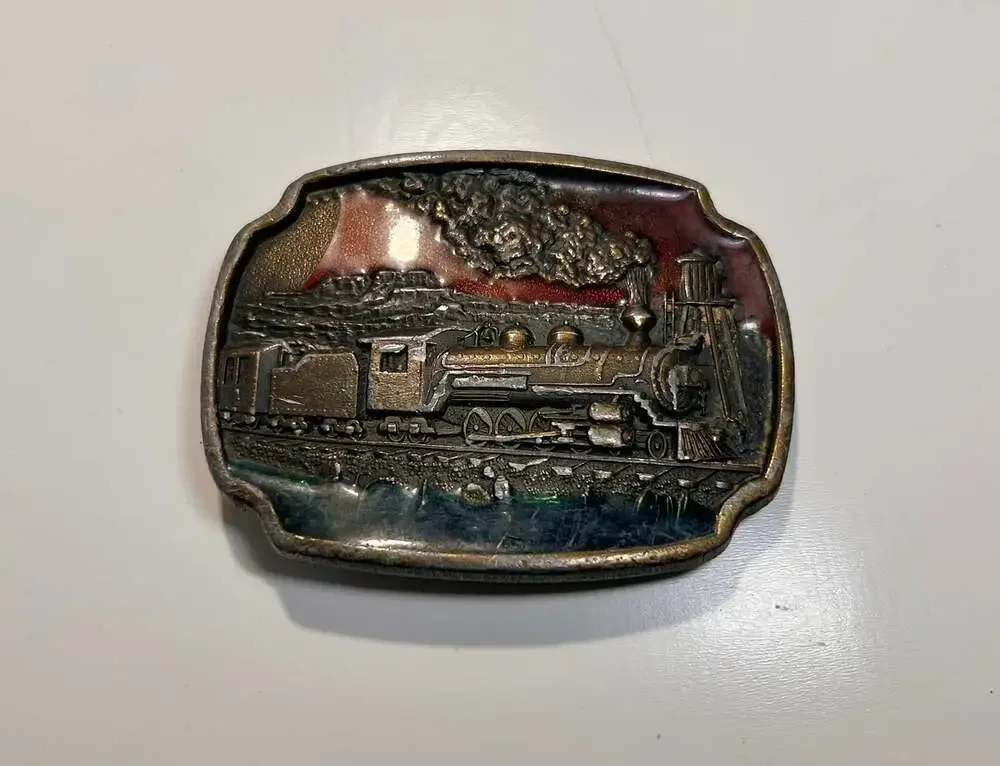 Locomotive Steam Engine Train Brass Belt Buckle vintage READ